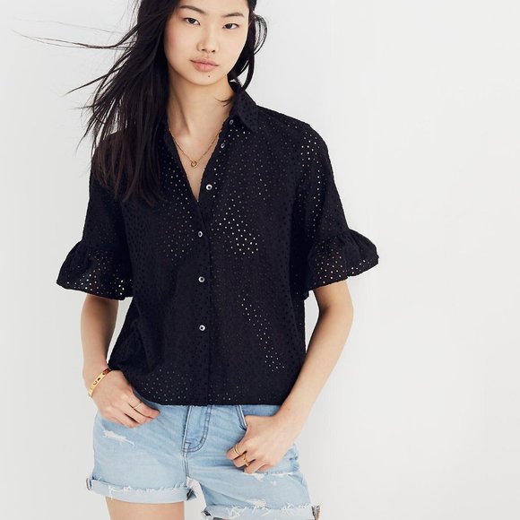 NWT Madewell Eyelet Bell Sleeve Top Medium - Picture 2 of 2